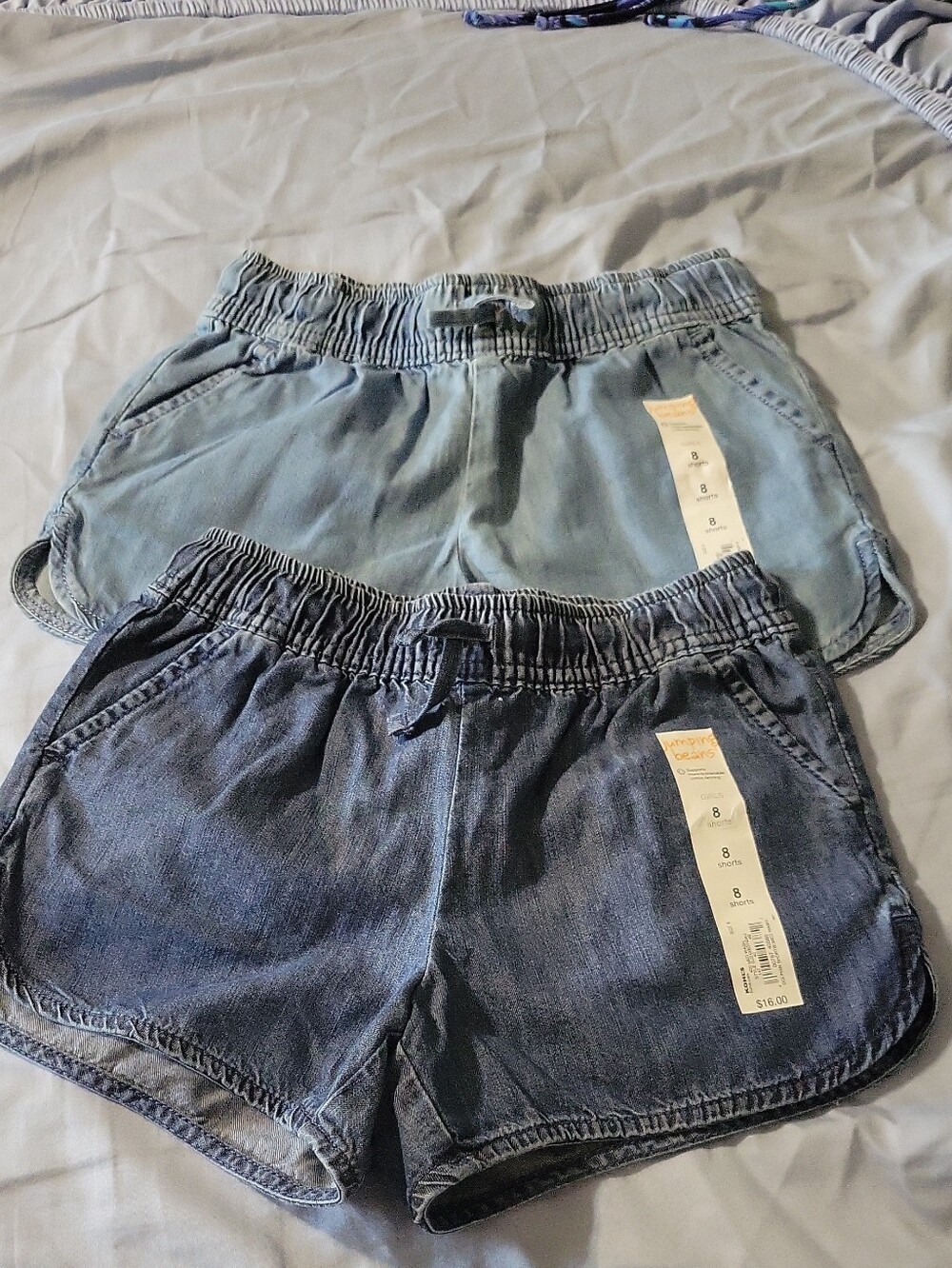 Kohl's Girls Two-Pack Elastic-Waist Denim Shorts - Light Blue & Dark Blue